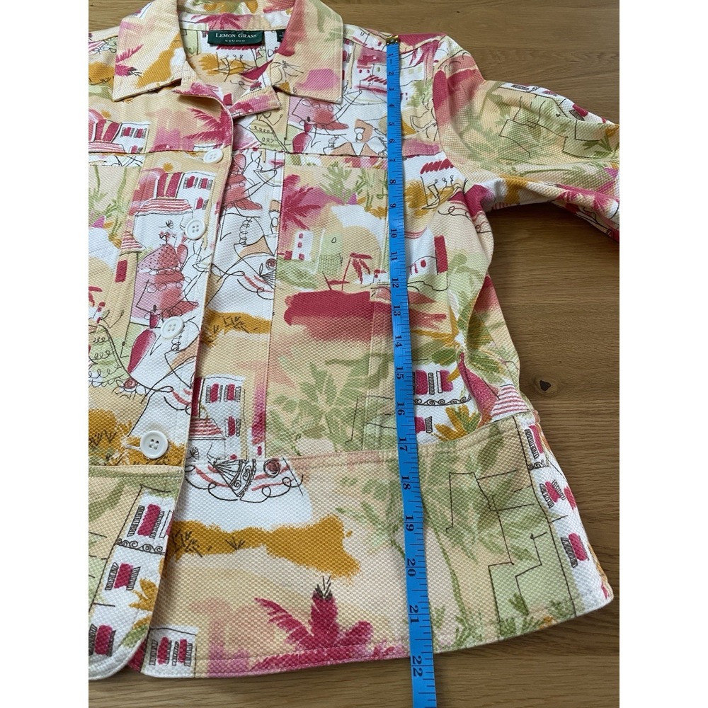 Lemon Grass Studio Women's Denim Style Jacket SZ Lrg Art to Wear Village Print - Picture 7 of 10
